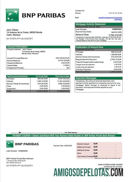 realista Monaco BNP Paribas Private Bank Monaco Declaração de hipoteca Word e modelo PDF